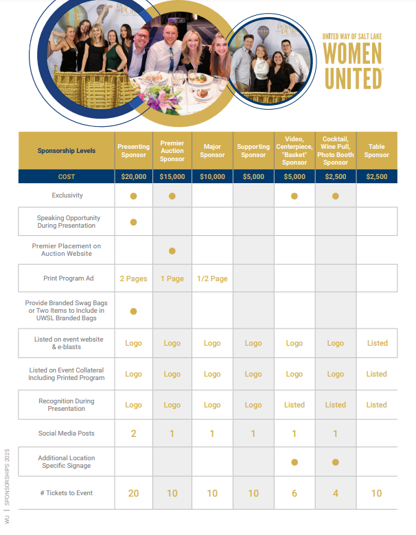 Grid of sponsorship benefits